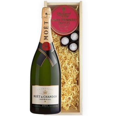 Magnum of Moet &amp; Chandon Brut Imperial 1.5L And Strawberry Charbonnel Truffles Magnum Box